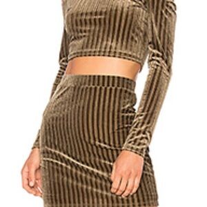 NBD Green/Brown Velvet Striped Mini Skirt